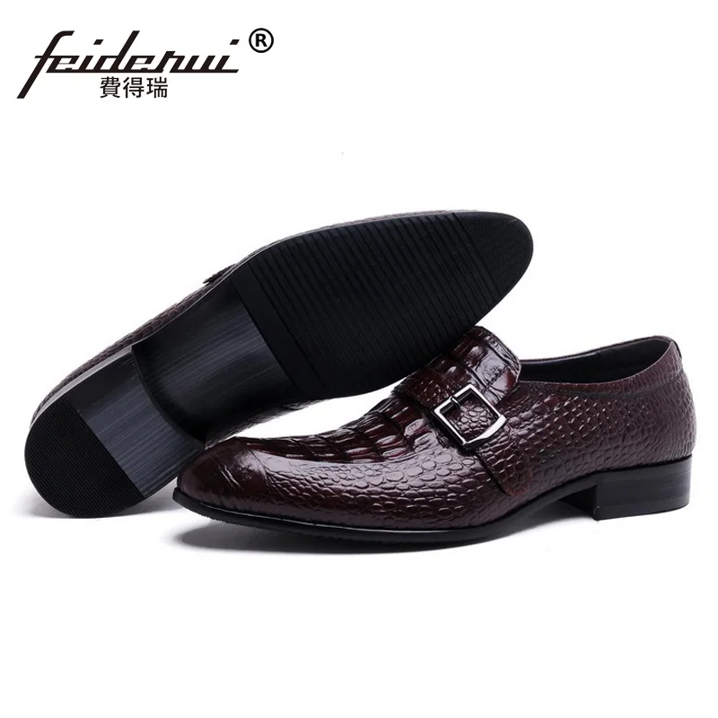 Модные крокодиловые мужские повседневные туфли из натуральной коровьей кожи
