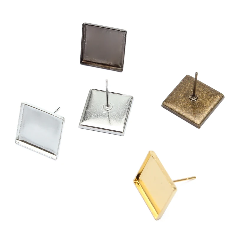 50 шт./лот квадратные серьги-гвоздики основа для кабошона пустая подставка 12 мм