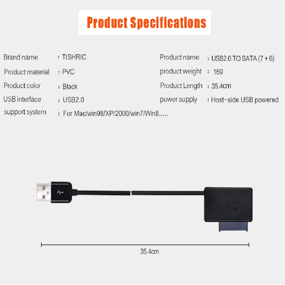 TISHRIC 7 + 6 13PIN SATA к USB 2 0 адаптеру для ноутбука 5 дюймов HDD SSD DVD жесткий диск/привод