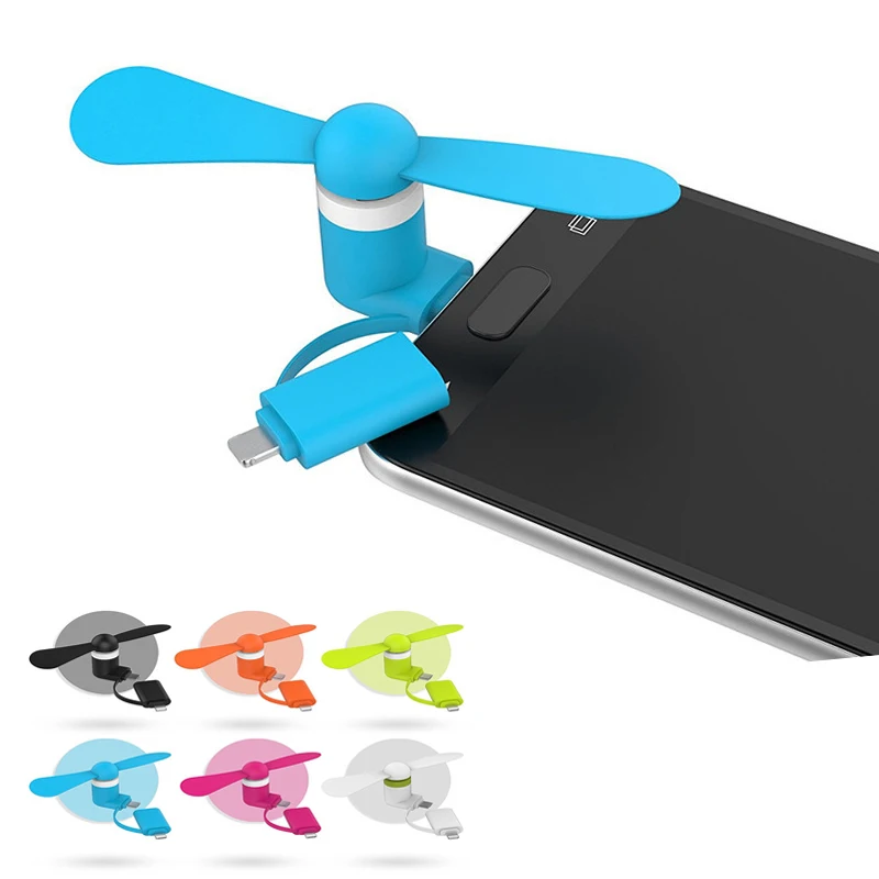 Мини вентилятор Lightning 2 в 1 с Micro USB для Iphone XR XS Max X 8 7 plus 6 6S 50 шт.|USB-гаджеты| |