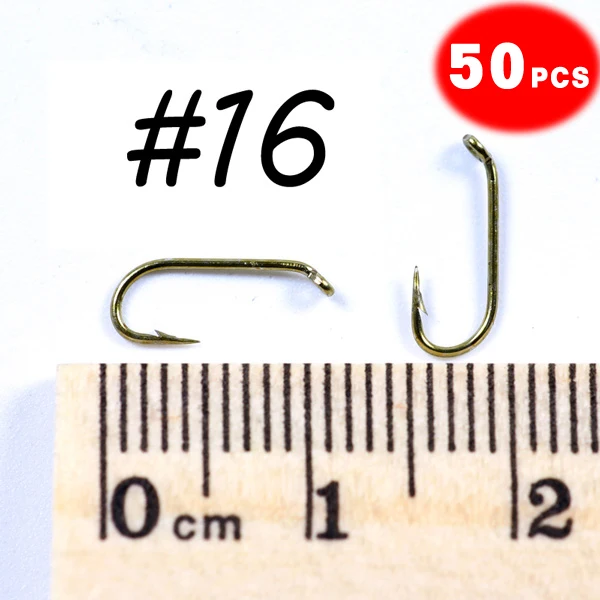 50pcs size 16 Bimoo 50 шт. рыболовный крючок для нахлыстом 2X Крепкий Провод Nymph крюк бронзовая отделка для завязывания мух Материал Размер 8 10 12 14 16 - Цвет: 50pcs size 16