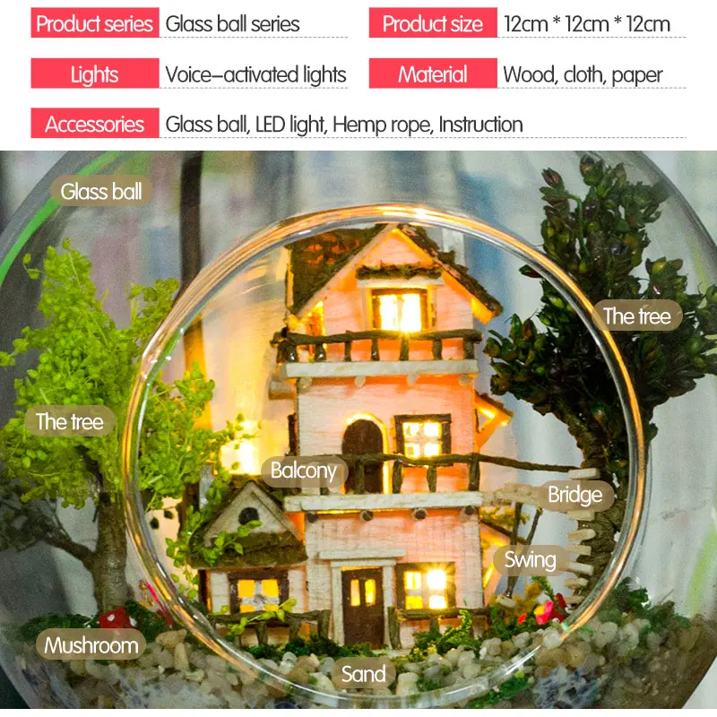 DIY деревянный кукольный дом Miniaturas с мебелью DIY миниатюрная норвежский дерево дом кукольная Стекло мяч надувные игрушки для детей Рождество Gitfs