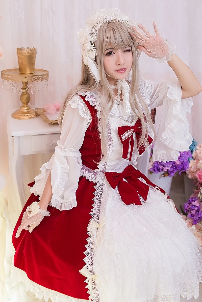 

Original New Pattern Christmas Lolita Dress Winter Daily Lovely Soft Sister Red Velvet Dress Goods In Stock Jsk