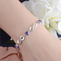 charming 925 sterling silver bracelets accessories top quality crystal purple flower women anklets jewelry trendy christmas gift