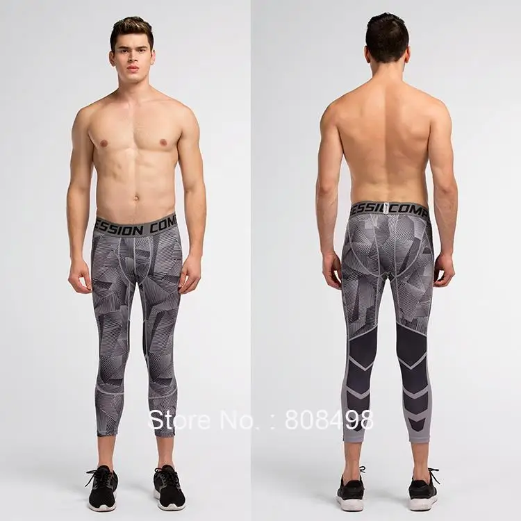Мужские компрессионные штаны 3/4 джоггеры колготки фитнес брюки обтягивающие