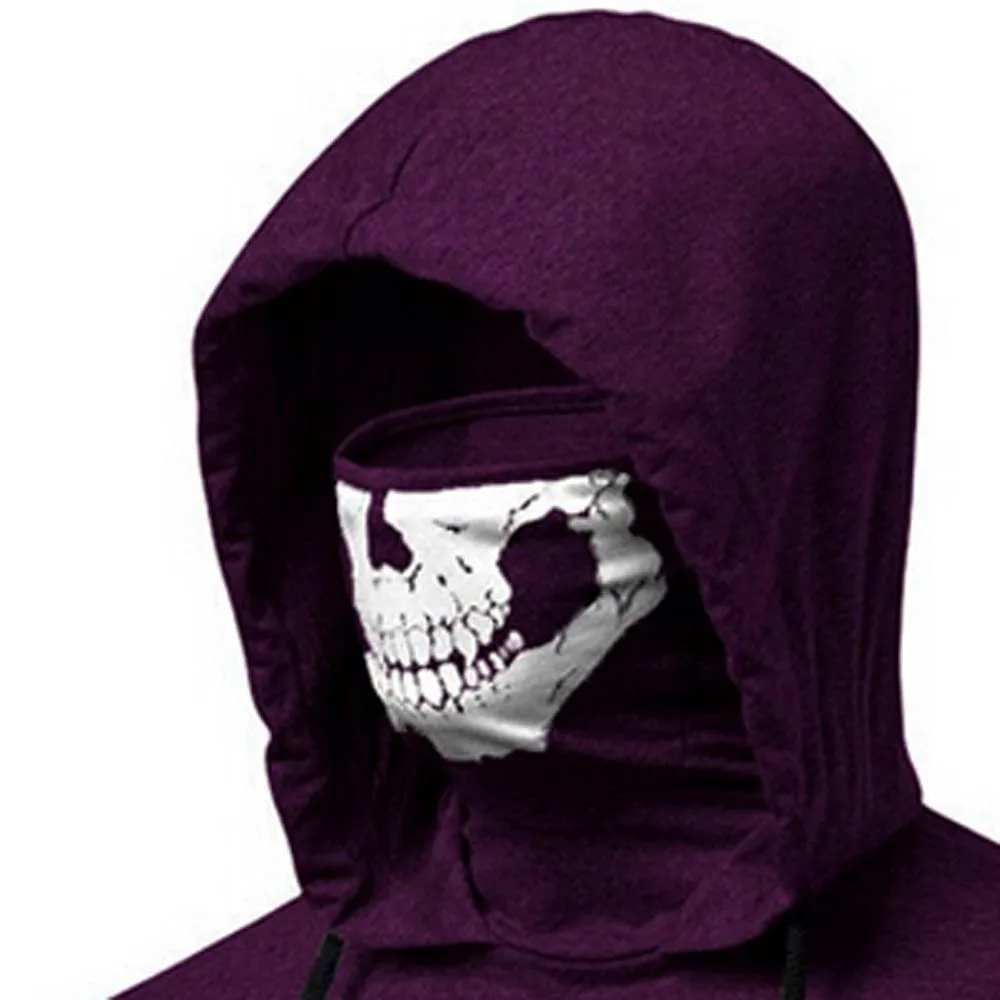 Plus Size Clothes Hoodies Sweatshirt Men's Moletom Mask Skull Pure Color Pullover Tops Loose Hooded Sweatshirt Tops /PT
