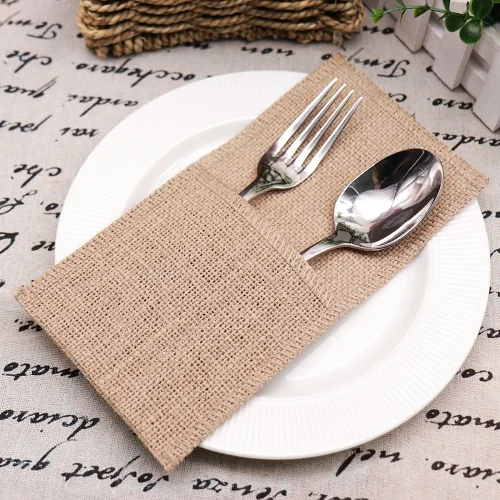 Burlap Cutlery Bag 1 шт. винтажная лента из мешковины с кружевом джутовая Мешковина сумка для посуды держатель ножа Вилка Набор посуды мешочек декор для свадьбы фестиваль вечерние поставки - Цвет: Burlap Cutlery Bag