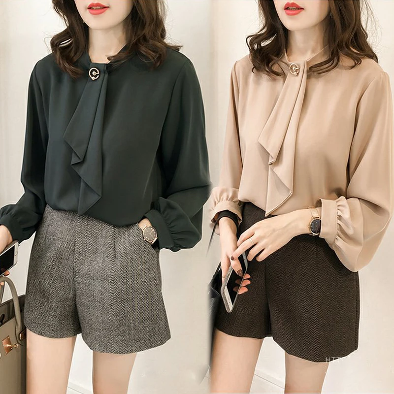 New Spring Summer Blouse Women Long Sleeve Shirts Fashion Leisure Chiffon Shirt Bow Office Ladies Blouses Plus Size Tops NewIn | Женская