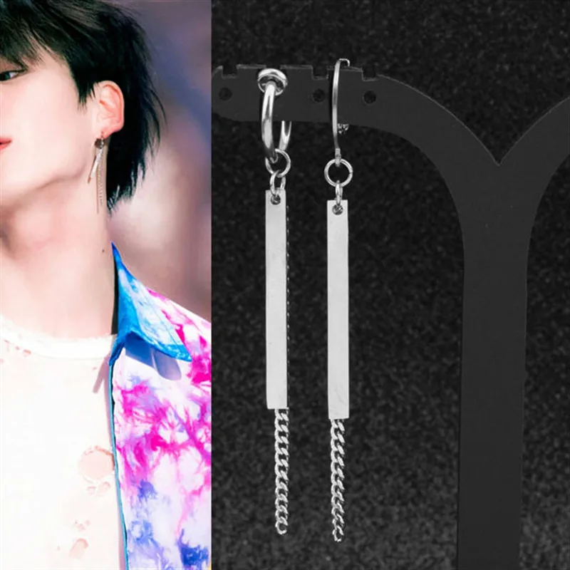 1 шт. KPOP DNA Корейская V Jimin цепь из нержавеющей стали серьги-гвоздики длинные