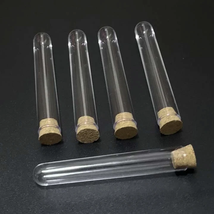 

Free shipping 200pcs/lot 12*100mm Hard Plastic test tubes with cork stopper for kind shcools/university experiments