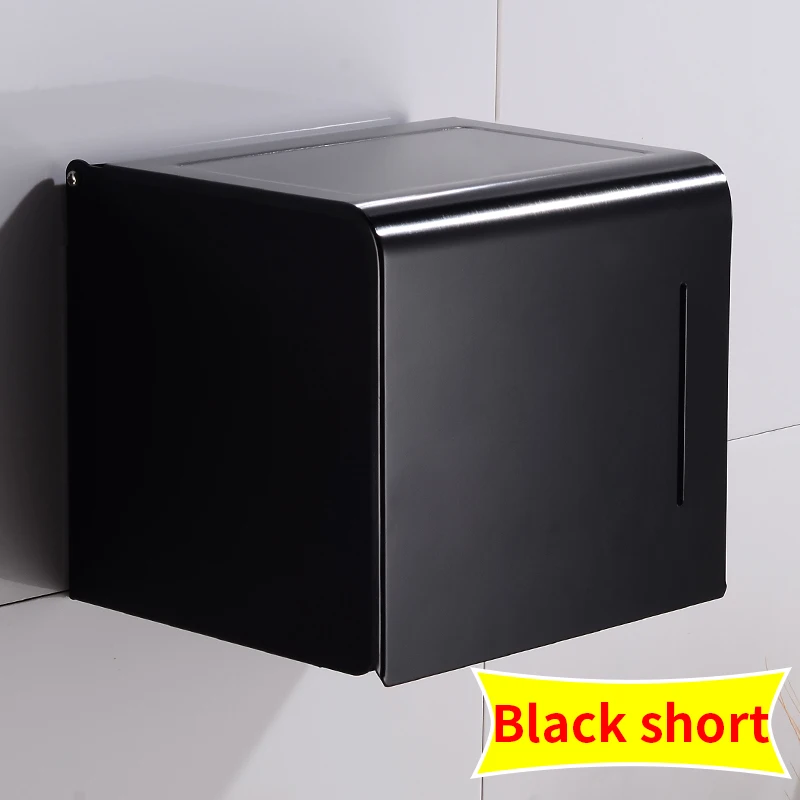 Black short Держатель для туалетной бумаги коробка с полкой креативный алюминиевый черный бумажный держатель для полотенец декоративный рулон бумаги для ванной держатель настенный - Цвет: Black short
