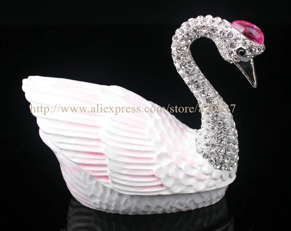 Czech Crystal Swan Handmade Inspired Trinket Box Handcrafted Enamel Bird Figurine Ring Box Wedding Swan Gifts