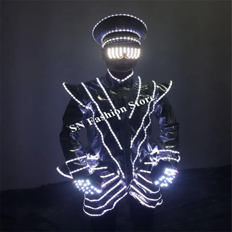 LZ41 LED gloves ballroom dance led hat headdress luminous glasses robot suit glowing cloth stage dj dancer wears party bar dress | Дом и сад