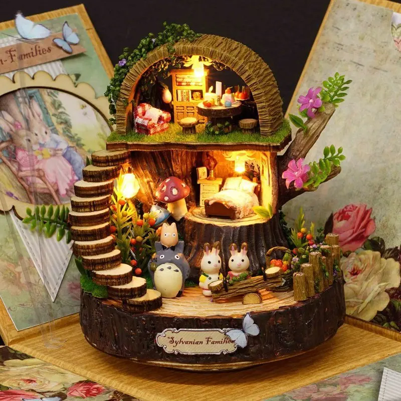 Деревянная музыкальная шкатулка из смолы diy Ghibli Тоторо из японского аниме, музыкальные коробки, украшения, фэнтези, лес, подарки на свадьбу, ...