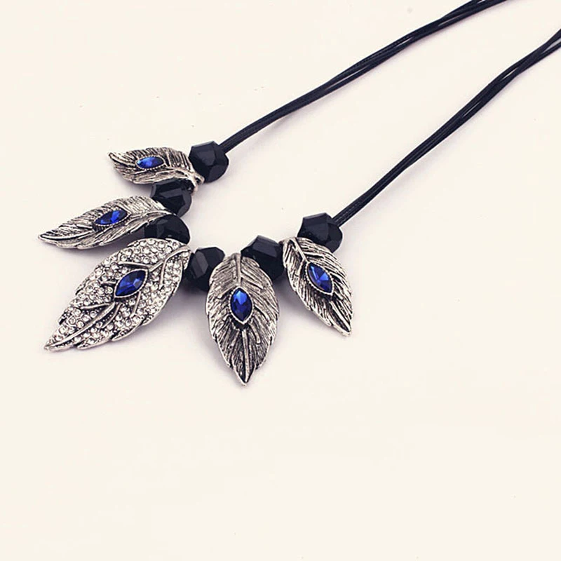 Модные ювелирные изделия серебряный лист длинный свитер ожерелье кулон