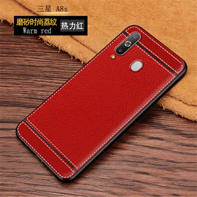 Силиконовый чехол Litchi cortex для Samsung A8s Galaxy Lychee кожаный матовый мягкий из ТПУ