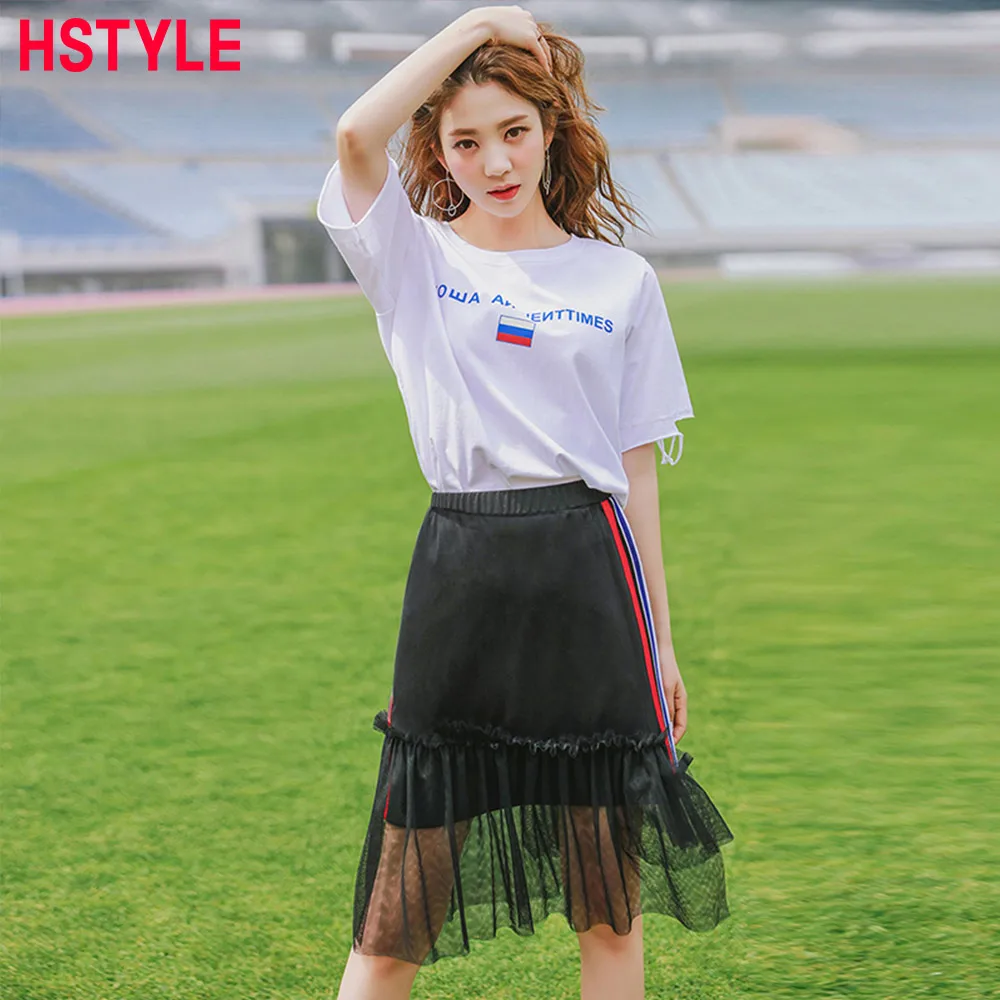 HSTYLE 2018 слово чашка Юбка из сетчатой ткани для Для женщин в полоску Трикотажная