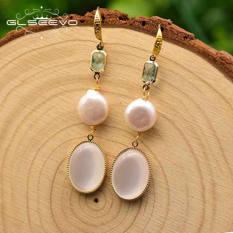 XlentAg оригинальные висячие серьги с кристаллами из пресноводного жемчуга для