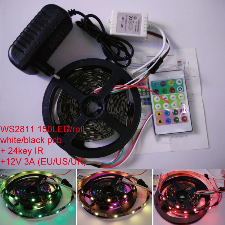 

Пиксельная Светодиодная лента ws2811ic 5050 RGB SMD, 5 м, 12 В, 3 А