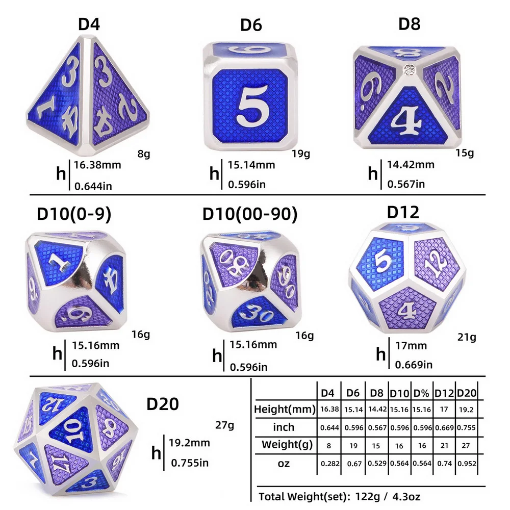 Двухцветные кости набор D& D 7 шт многогранные металлические Подземелья и Драконы кости с мешочком для DND, Pathfinder RPG и настольные игры