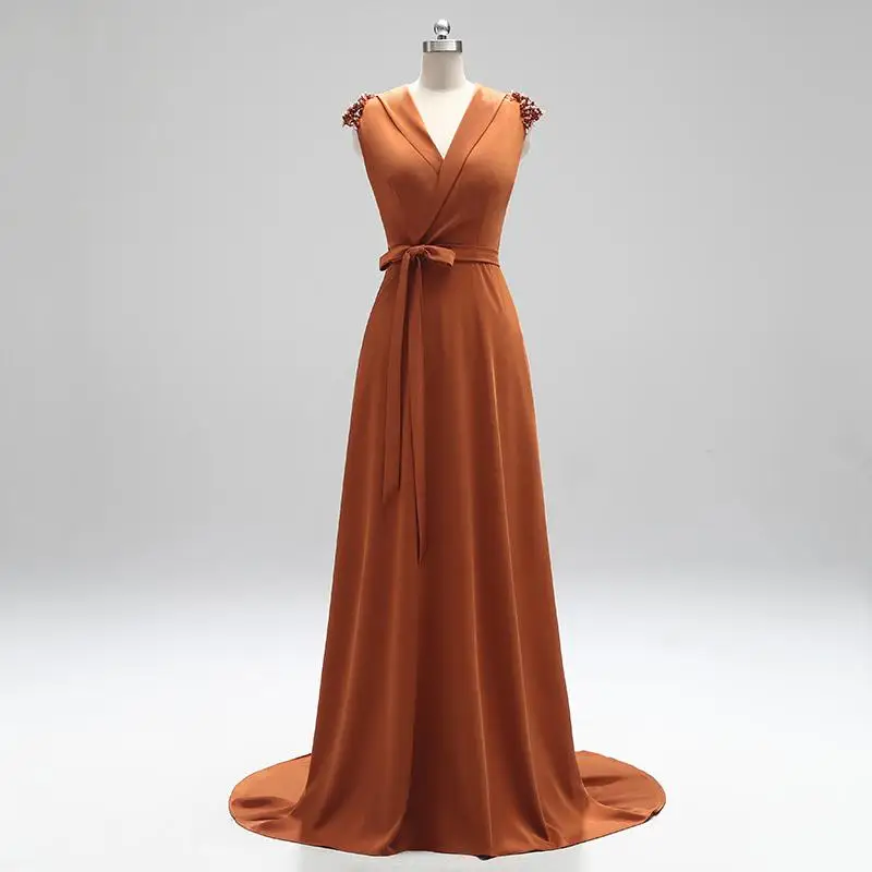 Vestido de festa атласные платья для выпускного вечера трапециевидной формы с v-образным вырезом Vestido Formatura Простые Длинные элегантные платья для выпускного вечера длиной до пола Gala Jurken - Цвет: Caramel