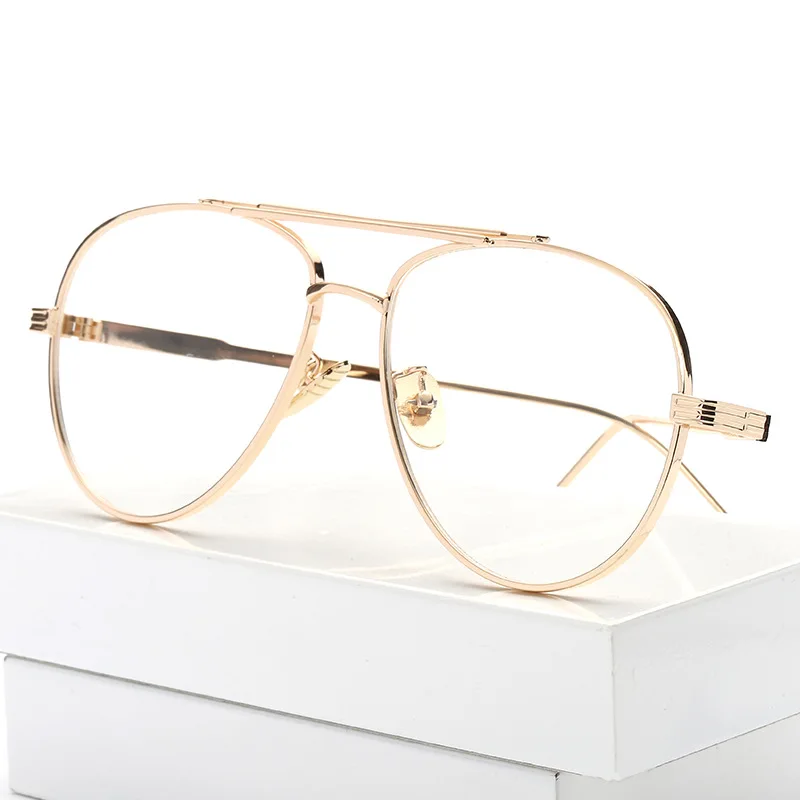 

LONSY Fashion Metal Eyeglasses frame For Women Men Brand Clear Lens Glasses Oversized