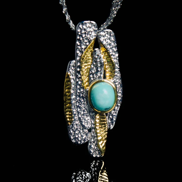 

High-end Jewelry Custom Natural Turquoise Pendant Vintage Handmade S925 Sterling Silver Inlaid Gemstones Item Entity Wholesale