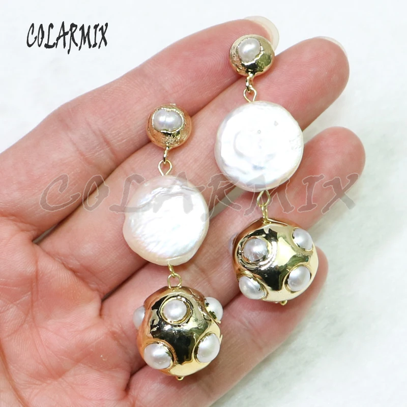 3 пары Позолоченные жемчужные серьги с натуральным жемчугом длинным