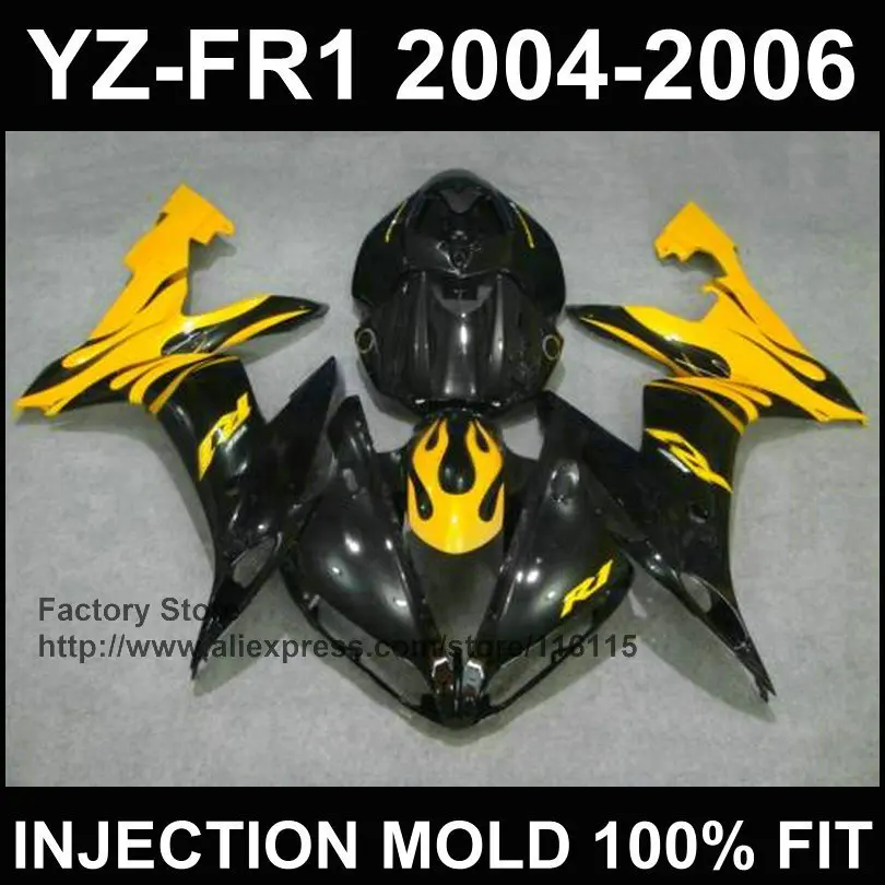 Обтекатели MOTOMARTS для YAMAHA YZF R1 с черным желтым пламенем YZF1000 1 2004 2005 2006 YZFR 04 05 06 полной