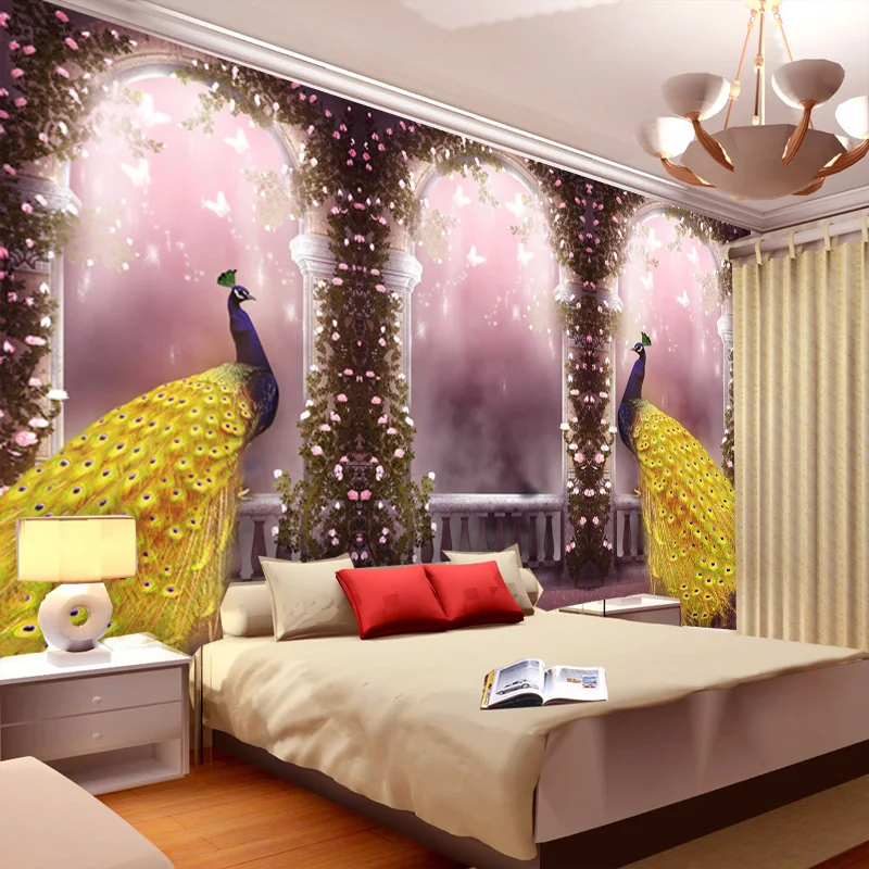 Bacal Dream Space Double Peacock Flower Murals 5D Papel Mural for Bedroom Sofa Background Wallpaper 3d Photo Murals Wall paper