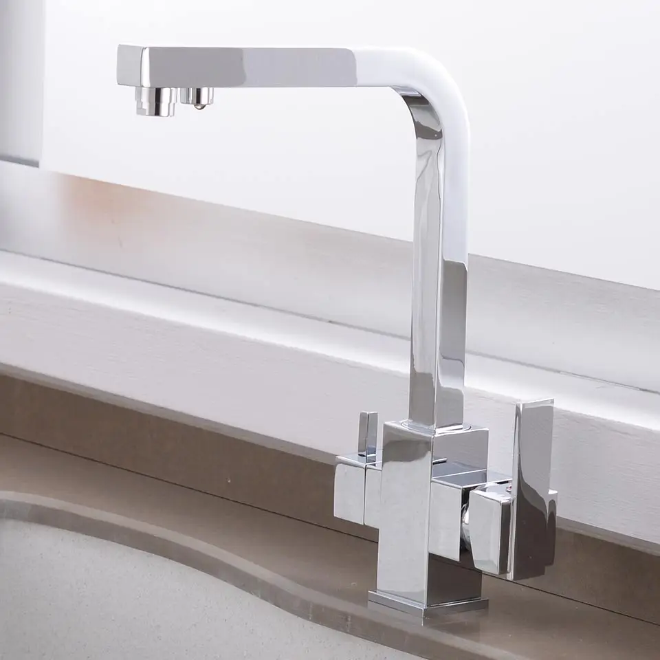 C008-Chrome Plated OKAROS квадратный фильтр, кран для кухни, латунный хромированный кран с двумя отверстиями, двойной распылитель, кухонный смеситель для воды, кран Grifo de cocin C008-C - Цвет: C008-Chrome Plated