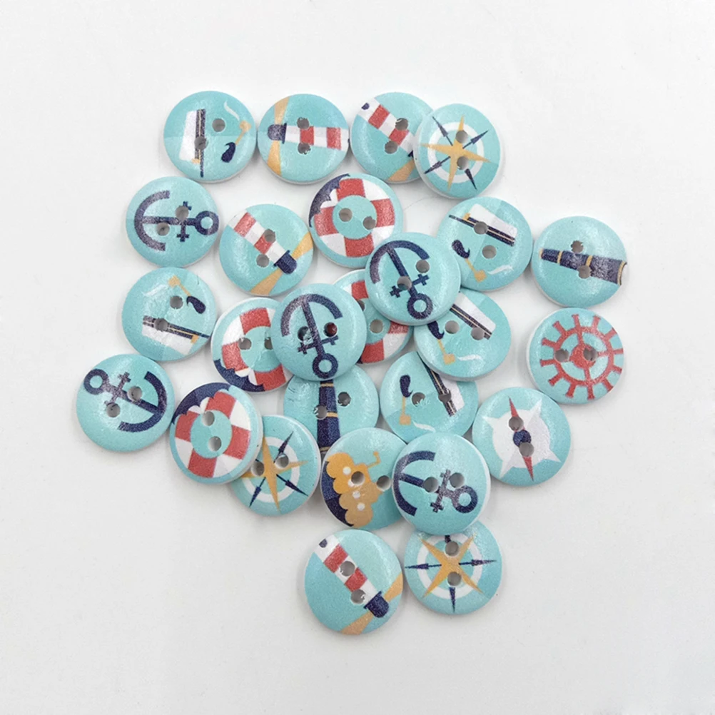 Деревянные кнопки для скрапбукинга 100 шт. 15 мм рукоделия в морском стиле