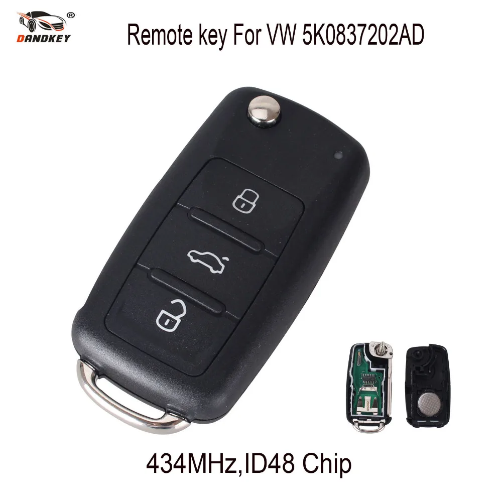 DANDKEY 434 МГц с ID48 чип 3 кнопки дистанционного ключа для VW для Volkswagen GOLF PASSAT Tiguan Polo Jetta Beetle Hella 5K0837202AD