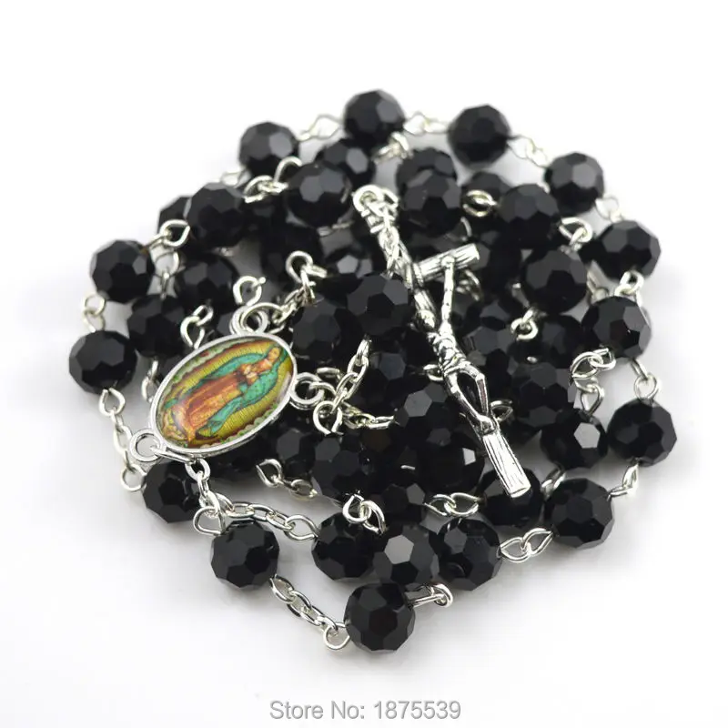 Центральная медаль Guadalupe с папой крест 8 мм граненая бусинка из черного кристалла