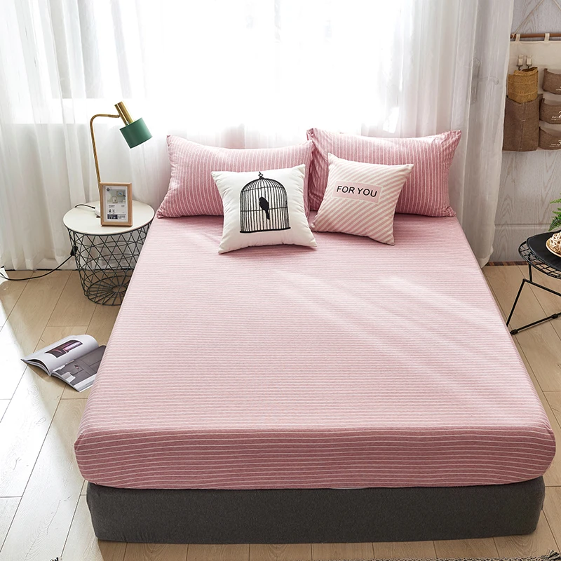 Cotton Fitted Sheet Mattress Cover Four Corners with Elastic Band Bed Sheet Pillowcase Bed Linen Queen King Full Twin Size