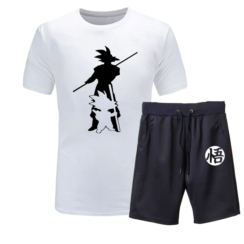 white navy Новинка года; летняя футболка с принтом «Жемчуг дракона Z Goku» из 2 предметов+ шорты; футболка с короткими рукавами и круглым вырезом Повседневная брендовая одежда Vegeta Harajuku - Цвет: white navy