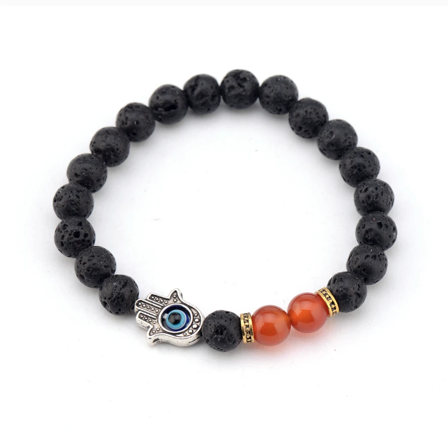 Мужские браслеты 8 мм натуральная лава Φ Стрейчевые бисерные украшения