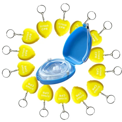 Blue 14 шт. Elysaid CPR защитные маски ключи цепь рот в рот реаниматор CPR лицевые щитки мини желтая коробка сердца с односторонним клапаном - Цвет: Blue