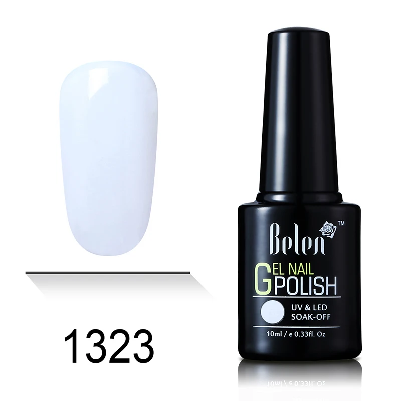 white 1323 Belen 10 мл чистый цвет УФ гель лак для ногтей светодиодный органический впитывающий гель Лаки Декор для ногтей, салон Полупостоянный лак основа верхнее покрытие - Цвет: white 1323