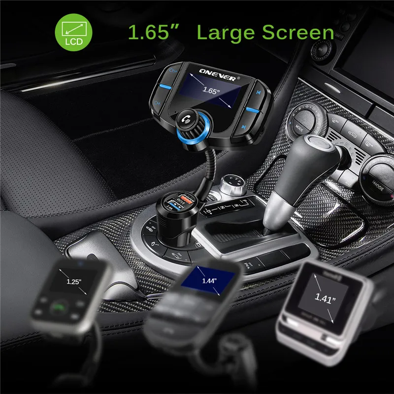 ONEVER FM модулятор передатчик с qc3.0 Dual USB Автомобильное Зарядное устройство Bluetooth