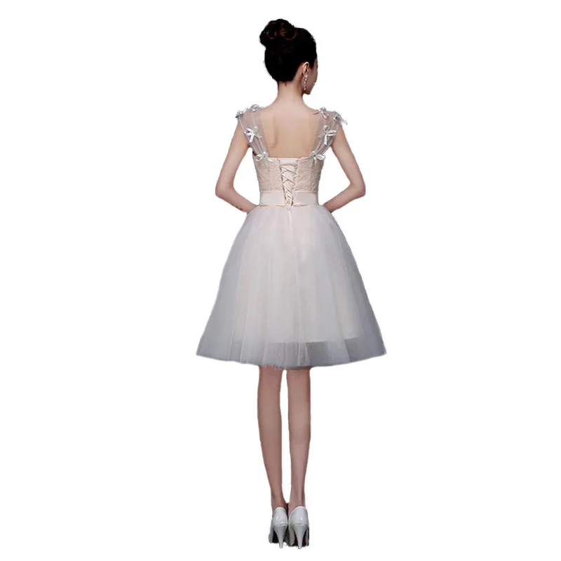 Женское короткое платье на одно плечо цвет Шампань модель BV04 2017|tulle bridesmaid