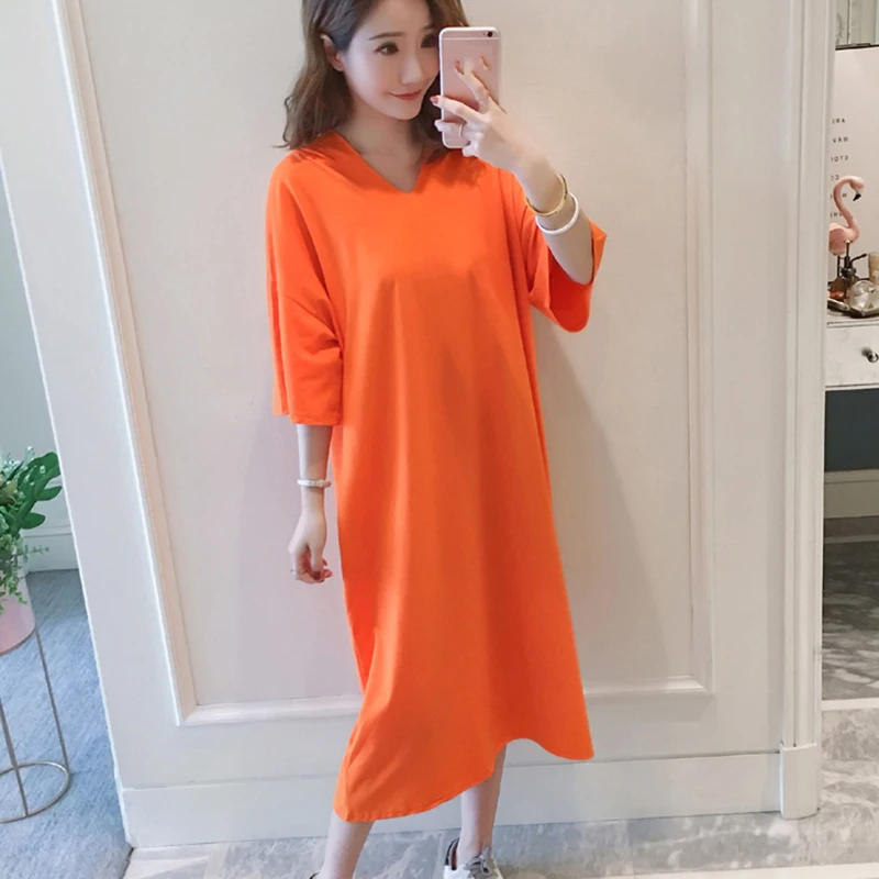 2019 Для женщин хлопковые Свободные Большой Размеры летнее платье с капюшоном