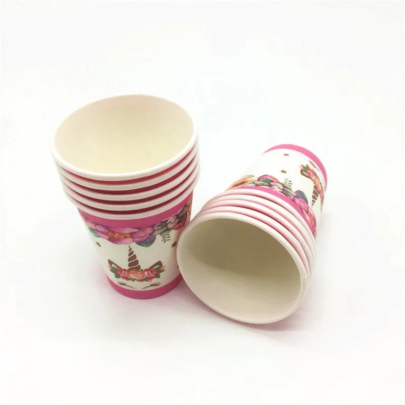 80 шт./лот чашки + тарелки колпачки розовый тематический флаг единорога украшение