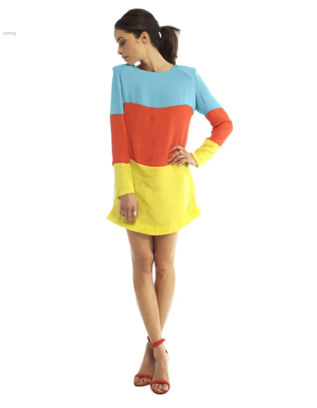 Женщины полосатый контрастных цветов свободного покроя шифоновое платье с