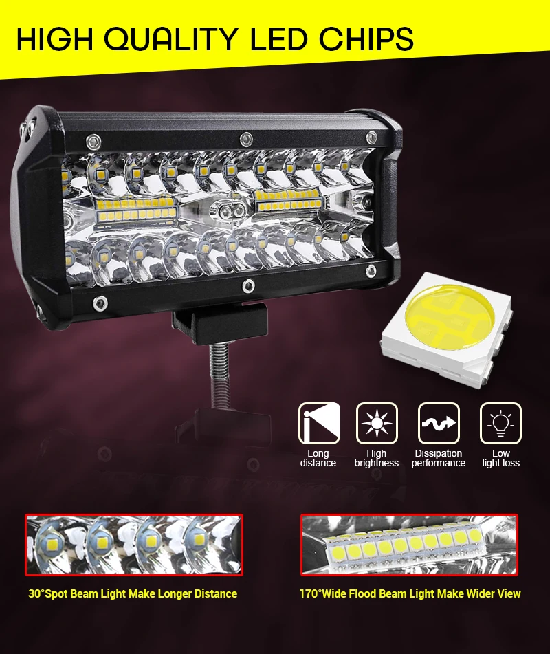Рабочий свет 120 Вт светодиодные фары 4x4 внедорожный 7 дюймов 12 В точечный прожектор дальнего света Противотуманные фары для лодки автомобиль трактор грузовик внедорожник ATV лампы