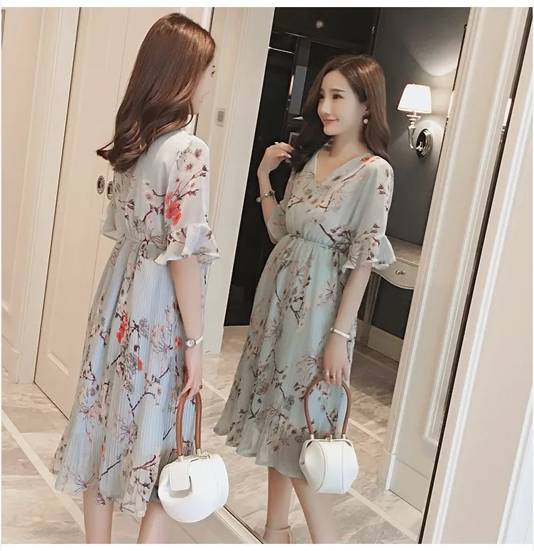 Женское шифоновое платье с коротким рукавом длинное для беременных лето