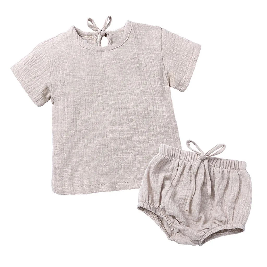 Бежевый Kids Boy Clothing Sets Summer New Style Brand Toddler Kids Baby Boys Girls Clothes Short Sleeve Top T-Shirt Shorts Outfit Sets - Цвет: Бежевый
