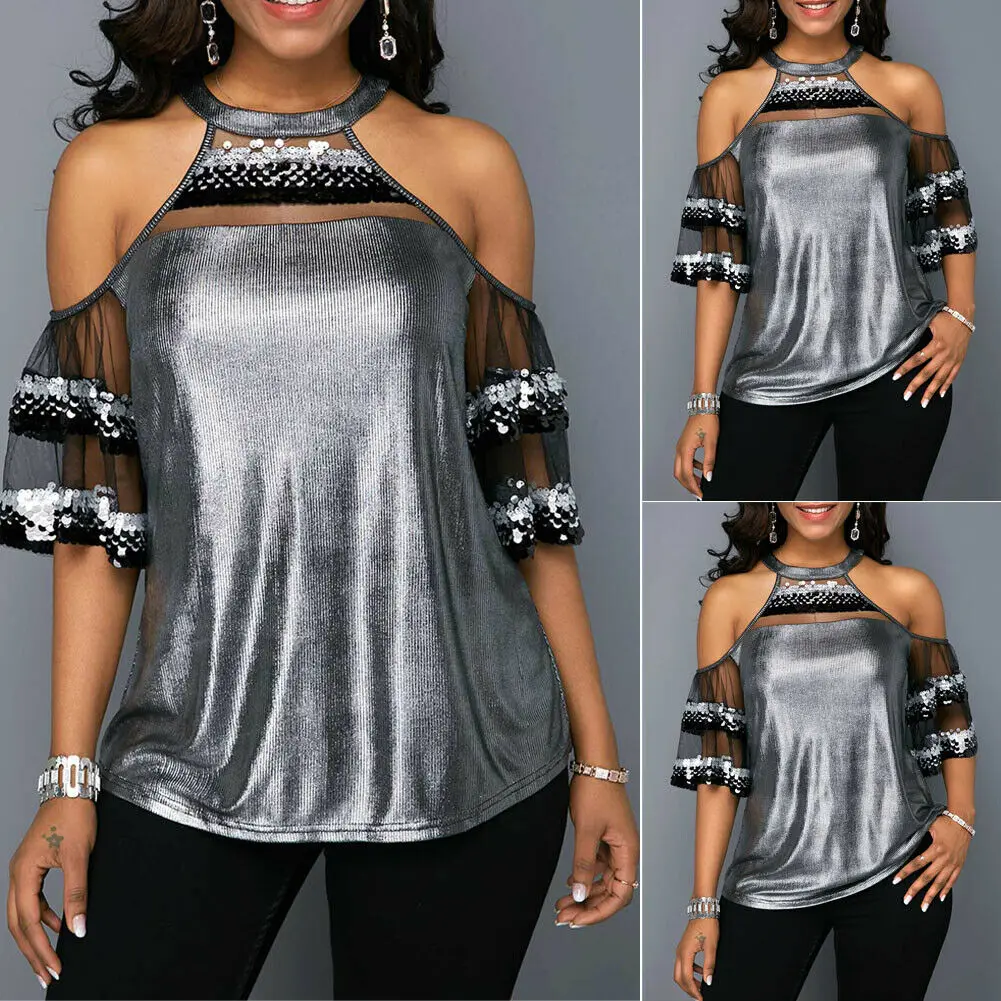 Женская футболка повседневная с коротким рукавом серебристого цвета|Футболки| |