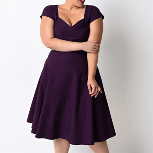 Для женщин летние Винтаж 50 s рокабилли Высокая Талия короткий рукав платье плюс