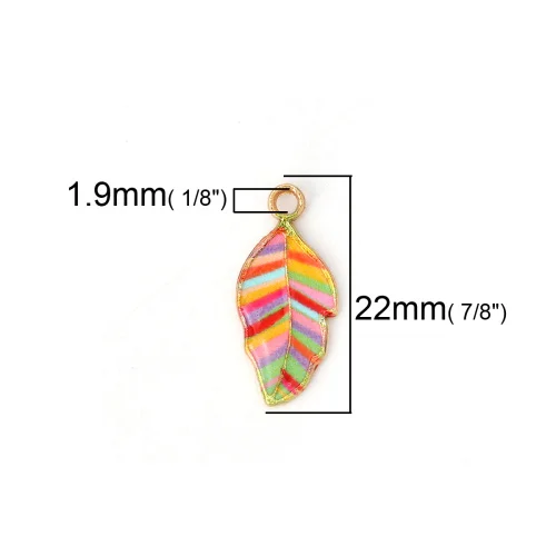 DoreenBeads, подвески из цинкового сплава, лист, золото, желтый, зеленый, эмаль, цветные, сделай сам, 22 мм(7/") х 10 мм(3/8"), 10 шт - Окраска металла: 3